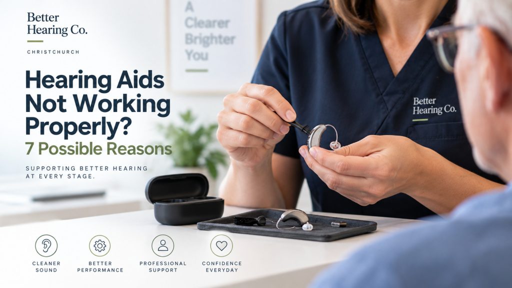 Audiologist performing hearing aid adjustment in Christchurch