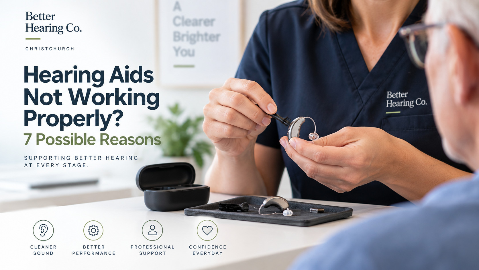 Audiologist performing hearing aid adjustment in Christchurch